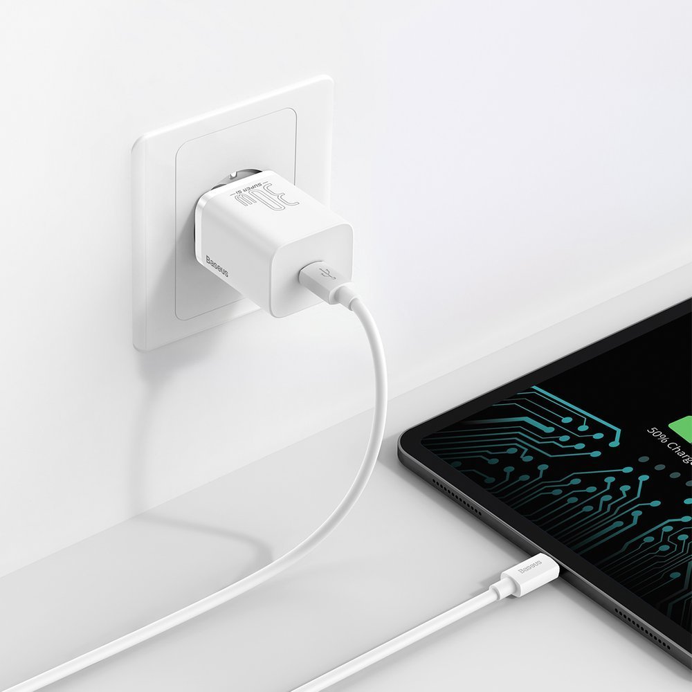 Nätverksladdare Baseus Super Si 1C, 30W, 3A, 1 x USB-C, Vit CCSUP-J02
