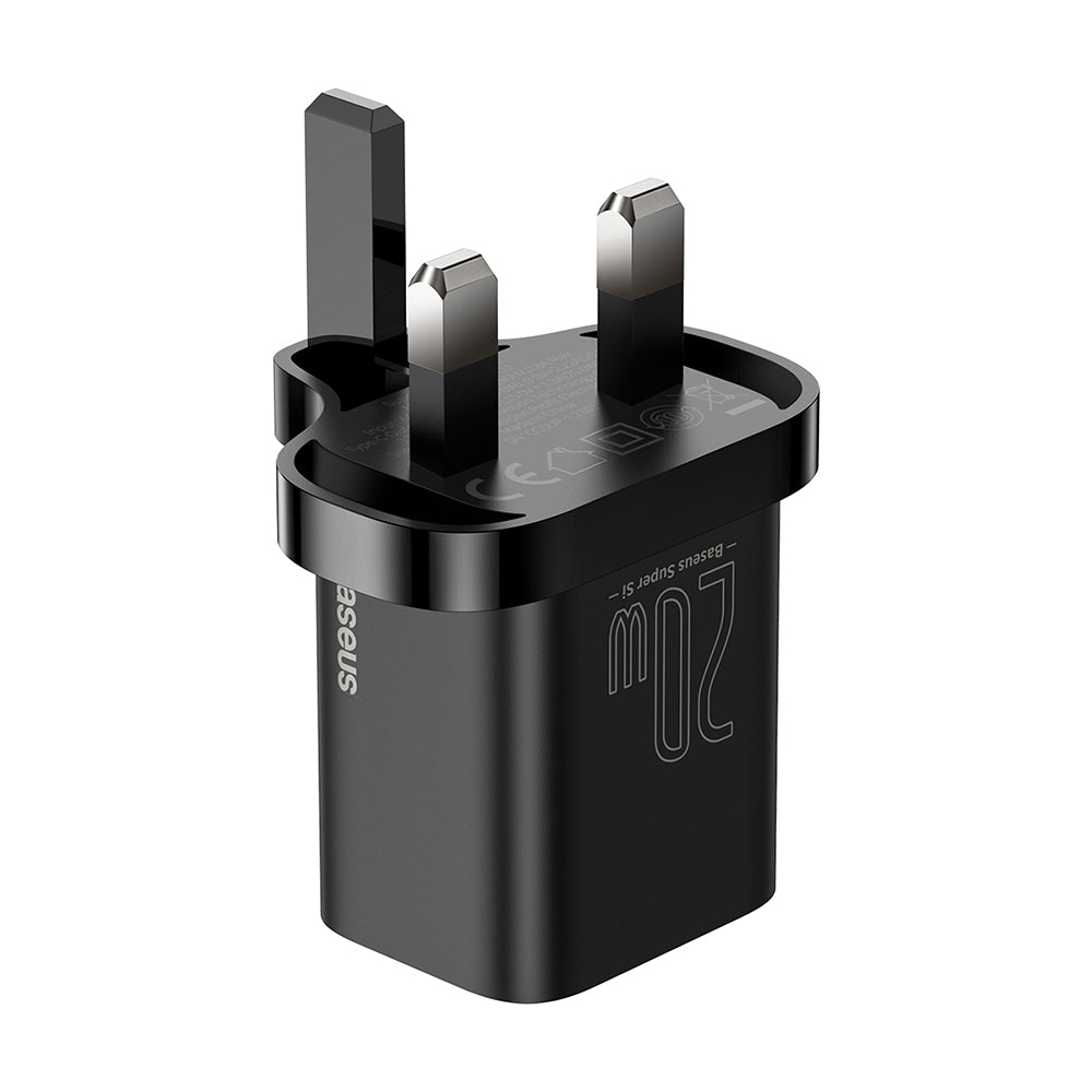 Baseus Super Si UK nätverksladdare, 20W, 3A, 1 x USB-C, Svart CCSUP-K01