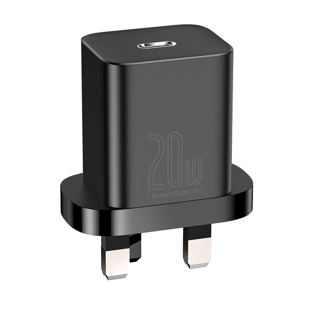 Baseus Super Si UK nätverksladdare, 20W, 3A, 1 x USB-C, Svart CCSUP-K01