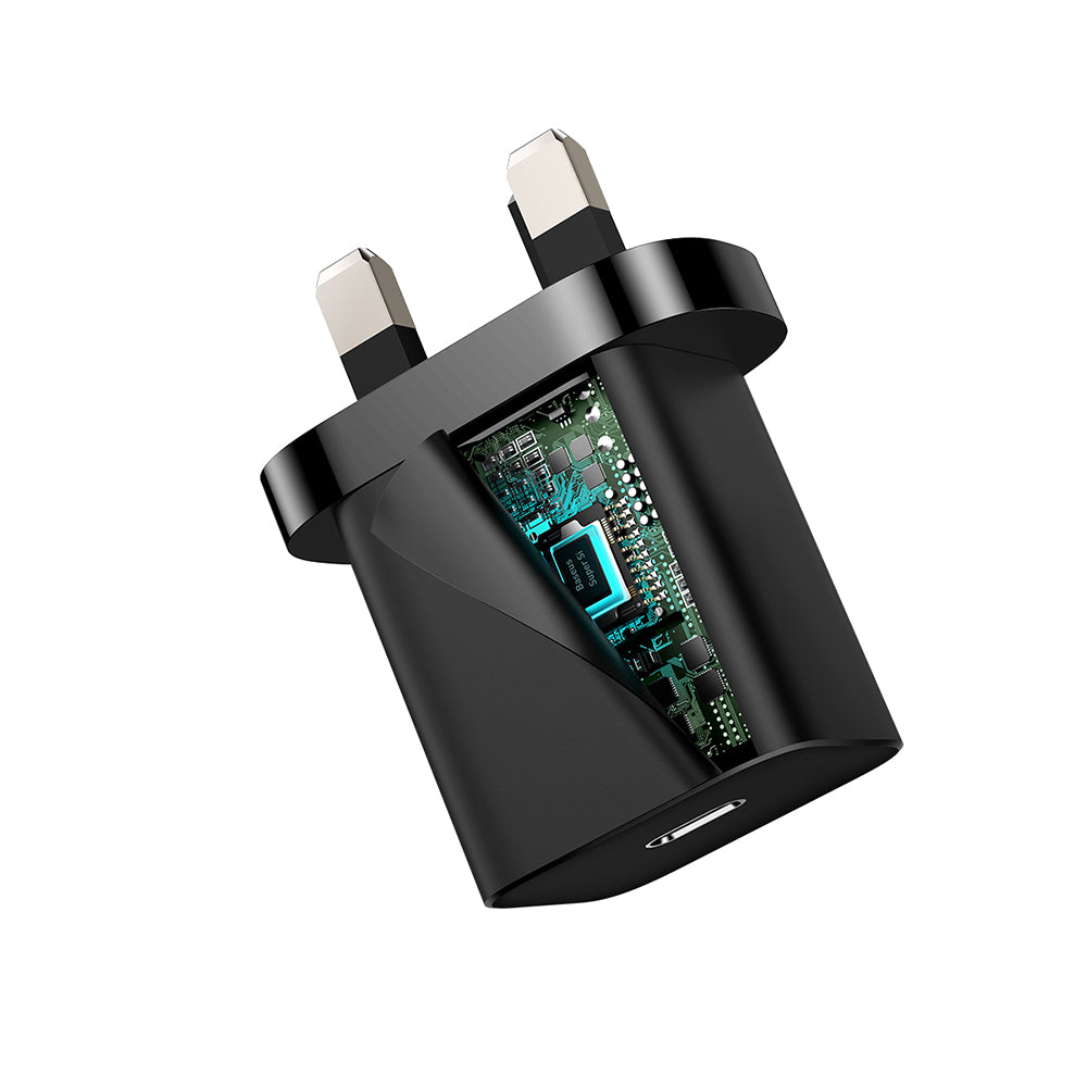 Baseus Super Si UK nätverksladdare, 20W, 3A, 1 x USB-C, Svart CCSUP-K01