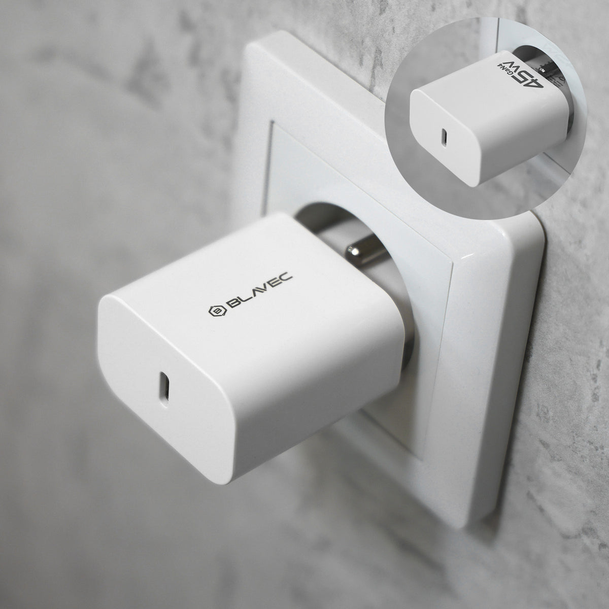 Nätadapter Blavec BC-7, 45W, 3A, 1 x USB-C, Vit