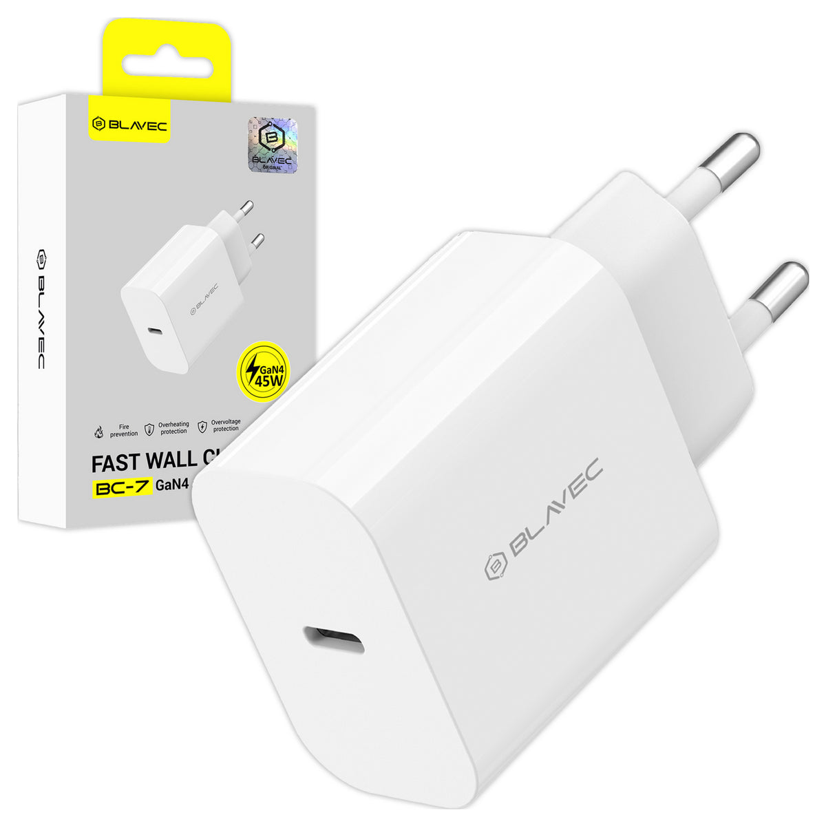 Nätadapter Blavec BC-7, 45W, 3A, 1 x USB-C, Vit