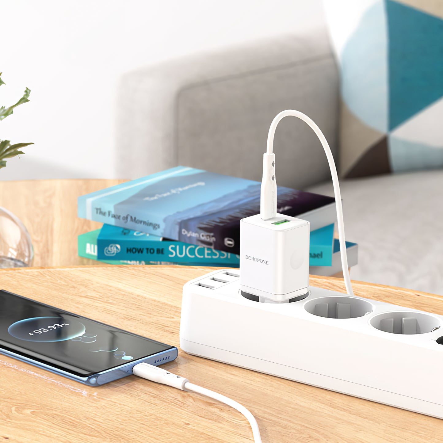 Nätverksladdare Borofone BN7, 20W, 3A, 1 x USB-A - 1 x USB-C, Vit