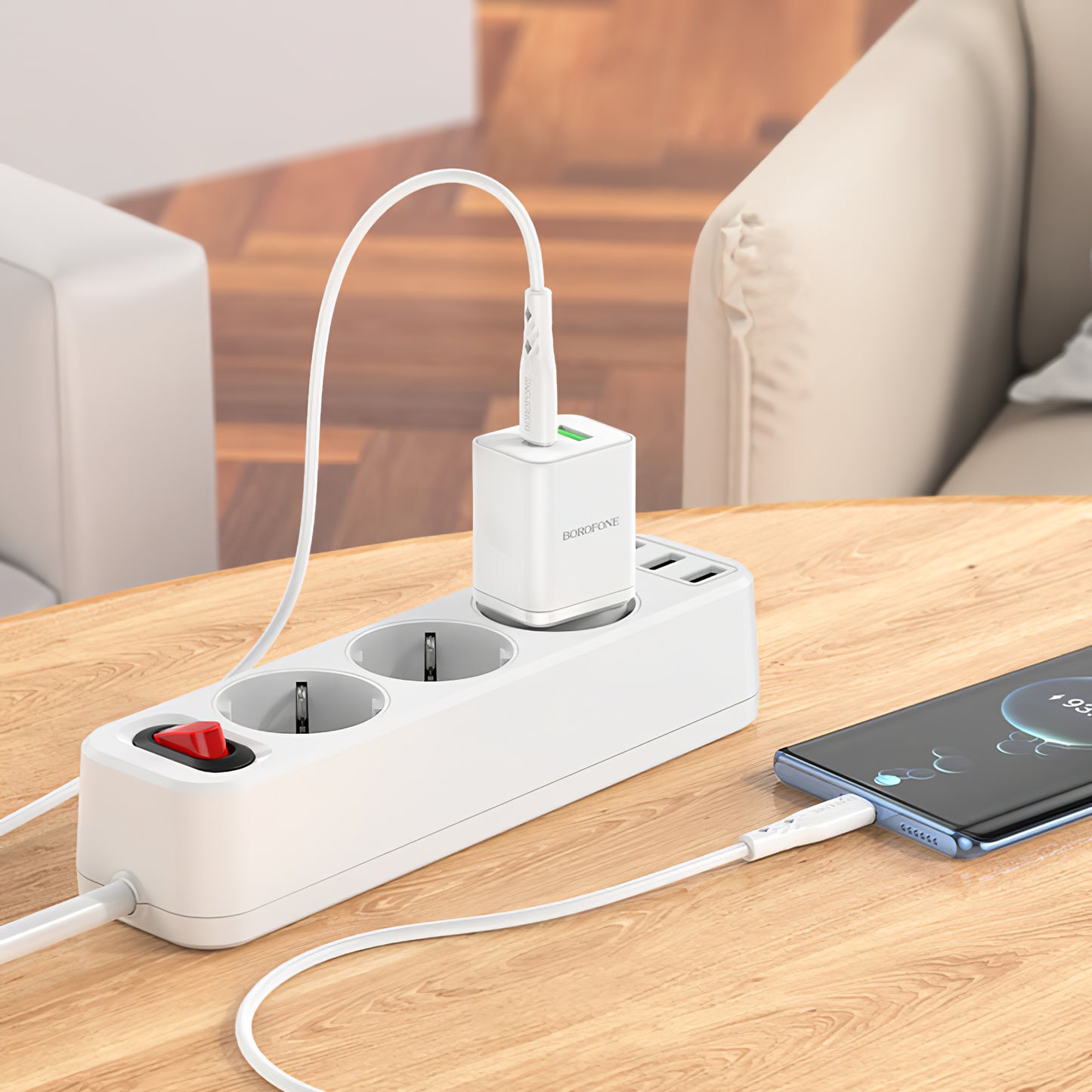 Nätverksladdare Borofone BN7, 20W, 3A, 1 x USB-A - 1 x USB-C, Vit