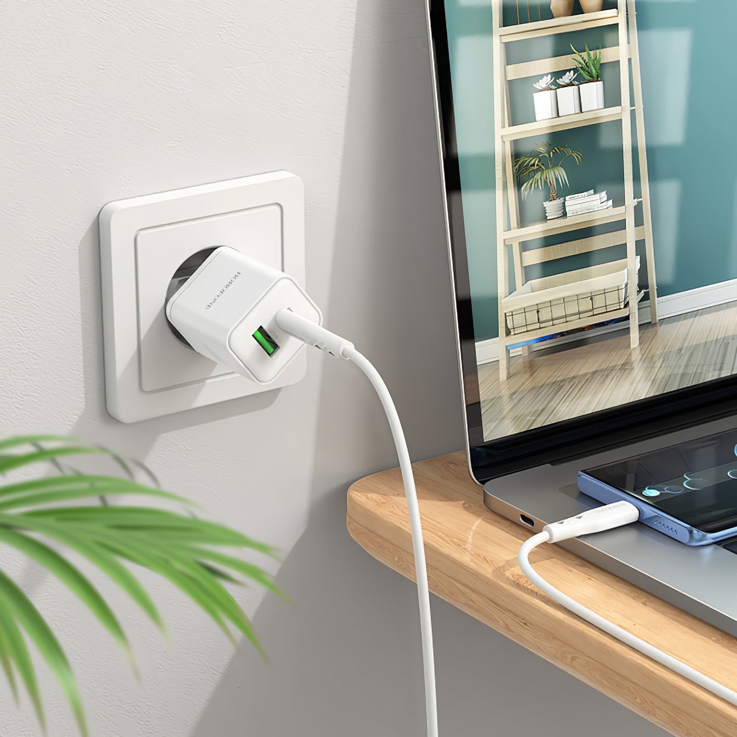 Nätverksladdare Borofone BN7, 20W, 3A, 1 x USB-A - 1 x USB-C, Vit