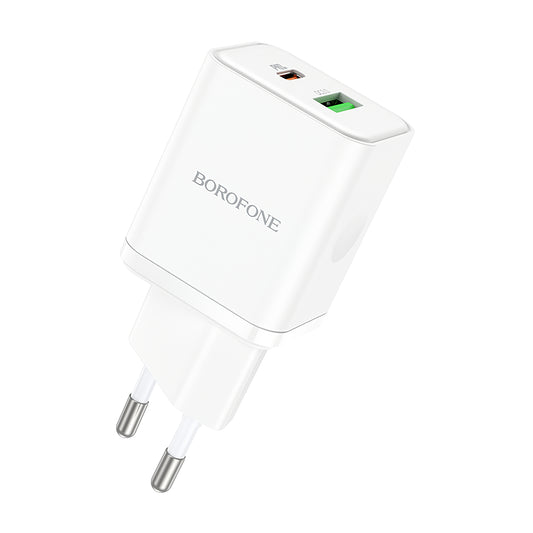Nätverksladdare Borofone BN7, 20W, 3A, 1 x USB-A - 1 x USB-C, Vit