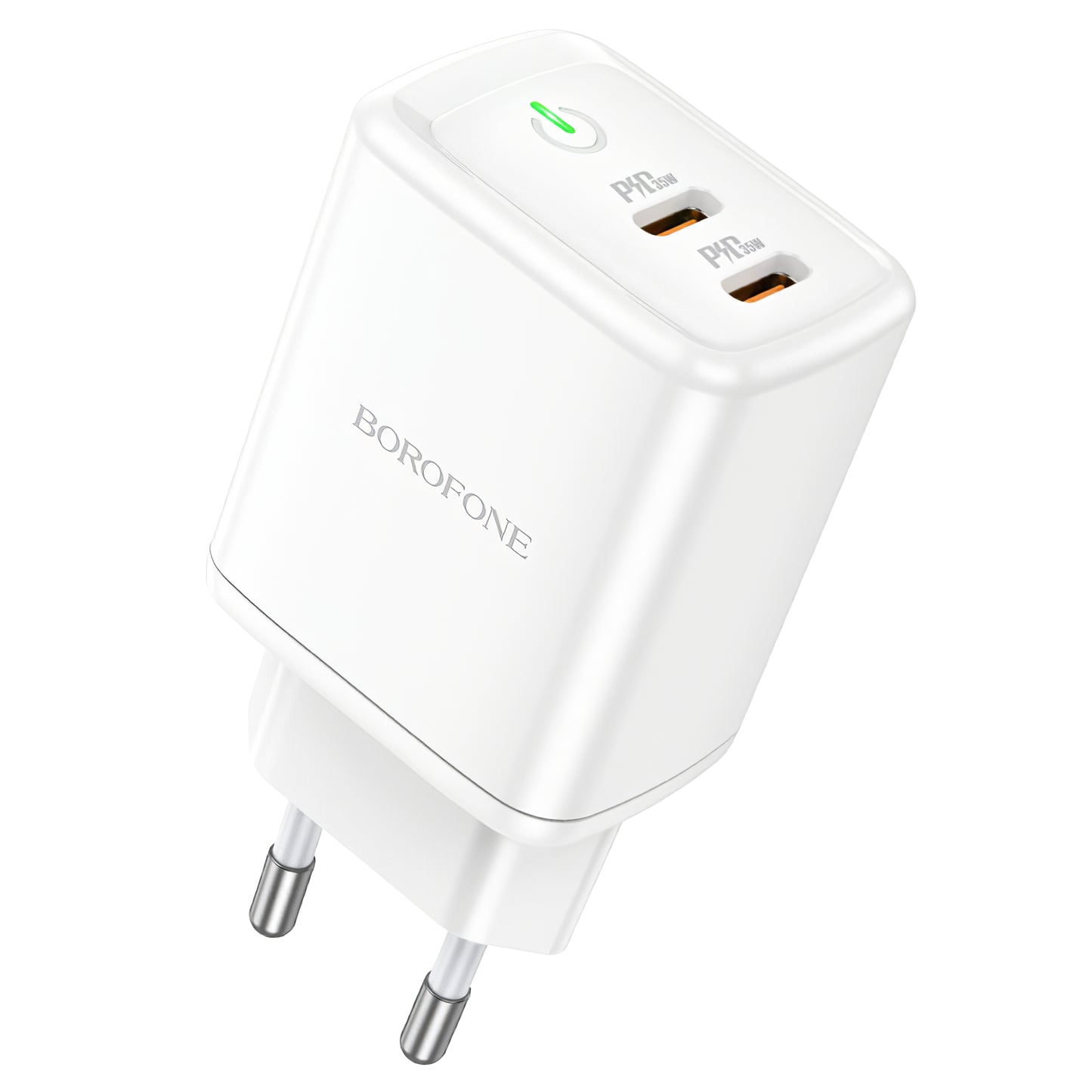 Nätverksladdare Borofone BN9, 35W, 3A, 2 x USB-C, Vit