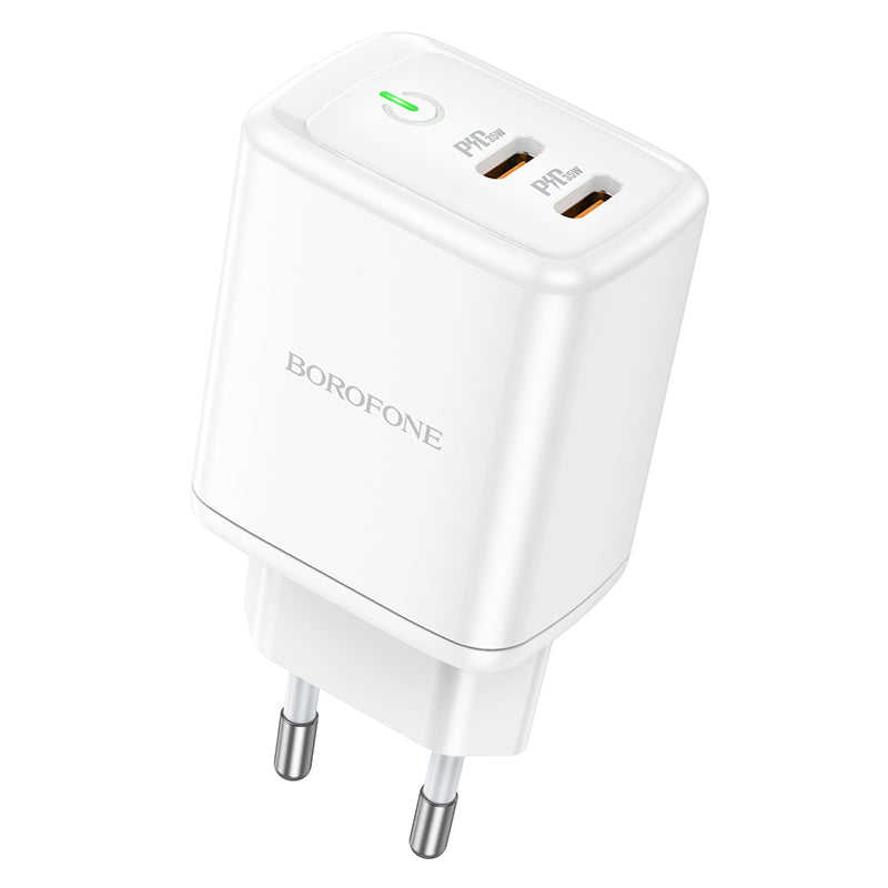 Nätverksladdare Borofone BN9, 35W, 3A, 2 x USB-C, Vit