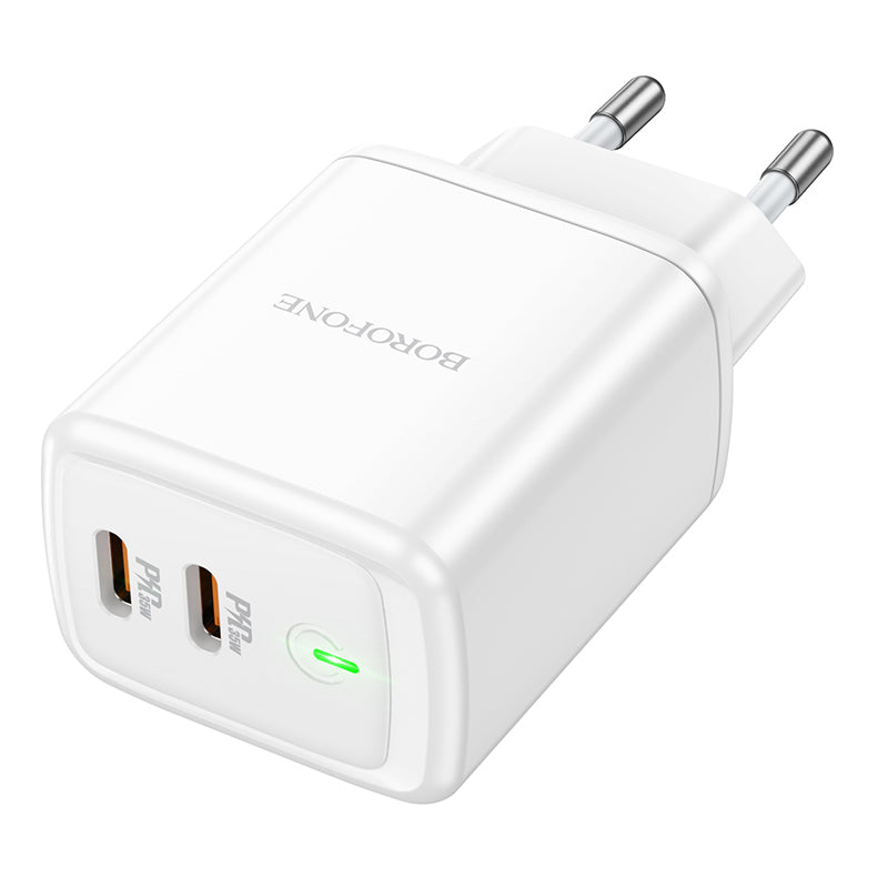 Nätverksladdare Borofone BN9, 35W, 3A, 2 x USB-C, Vit