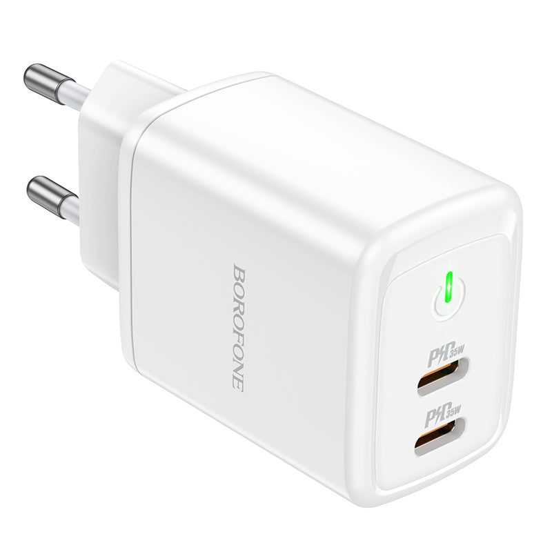 Nätverksladdare Borofone BN9, 35W, 3A, 2 x USB-C, Vit
