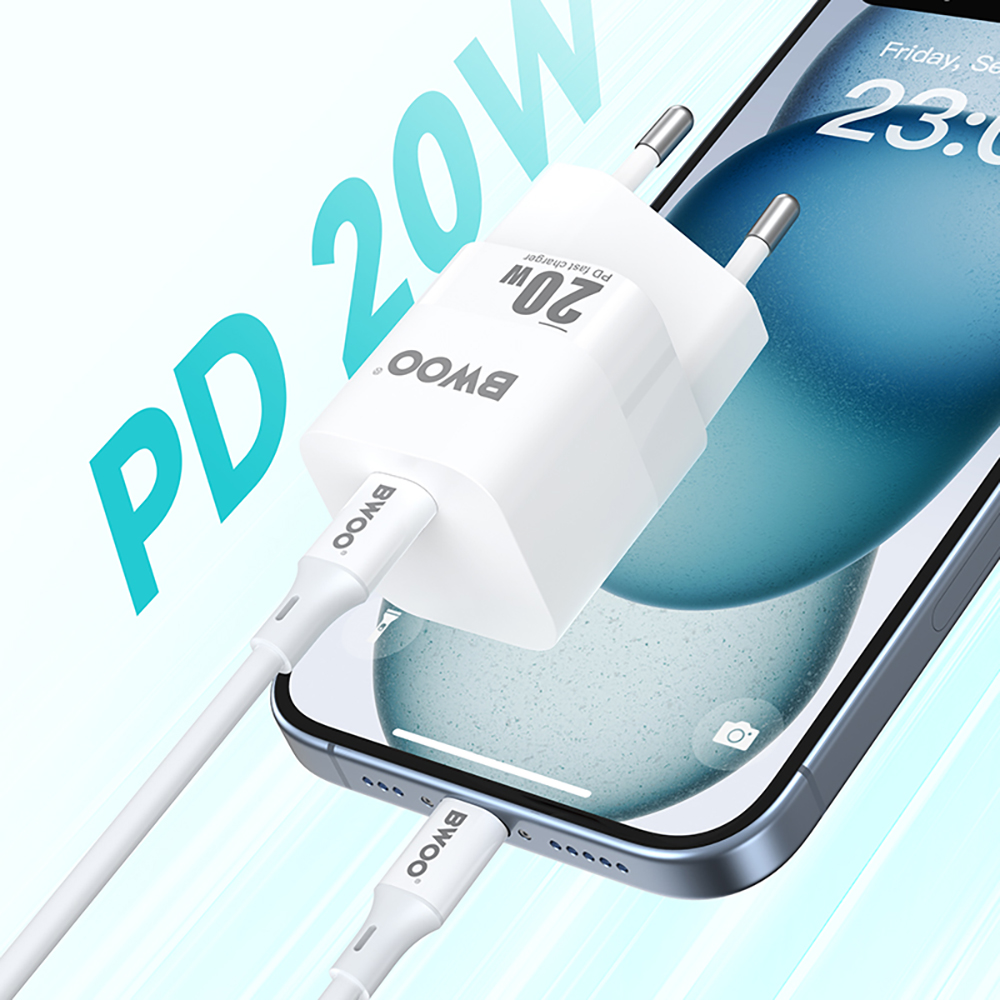 Nätadapter BWOO CDA155, 20W, 3A, 1 x USB-C, Vit