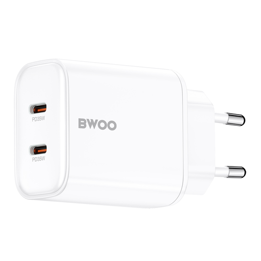 Nätadapter BWOO CDA206, 35W, 3A, 2 x USB-C, Vit