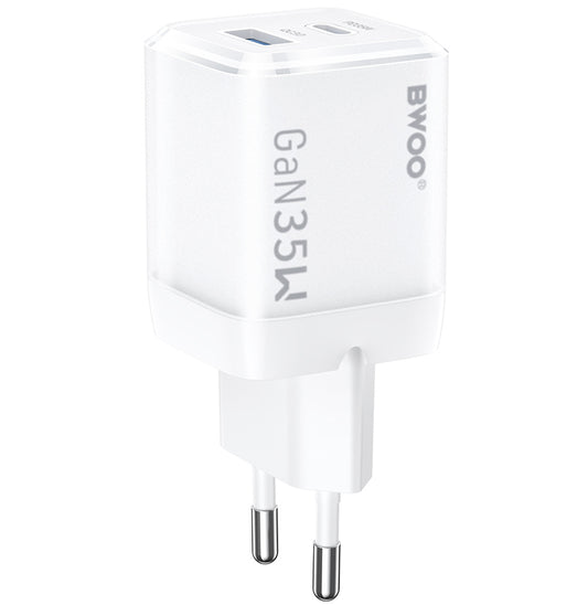 Nätverksladdare BWOO CDA222, 35W, 3A, 1 x USB-A - 1 x USB-C, Vit