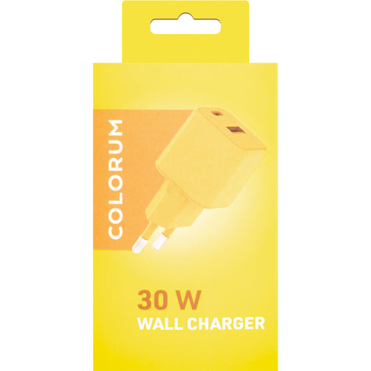 Nätverksladdare Colorum CLS30-AC-05, 30W, 3A, 1 x USB-A - 1 x USB-C, Gul