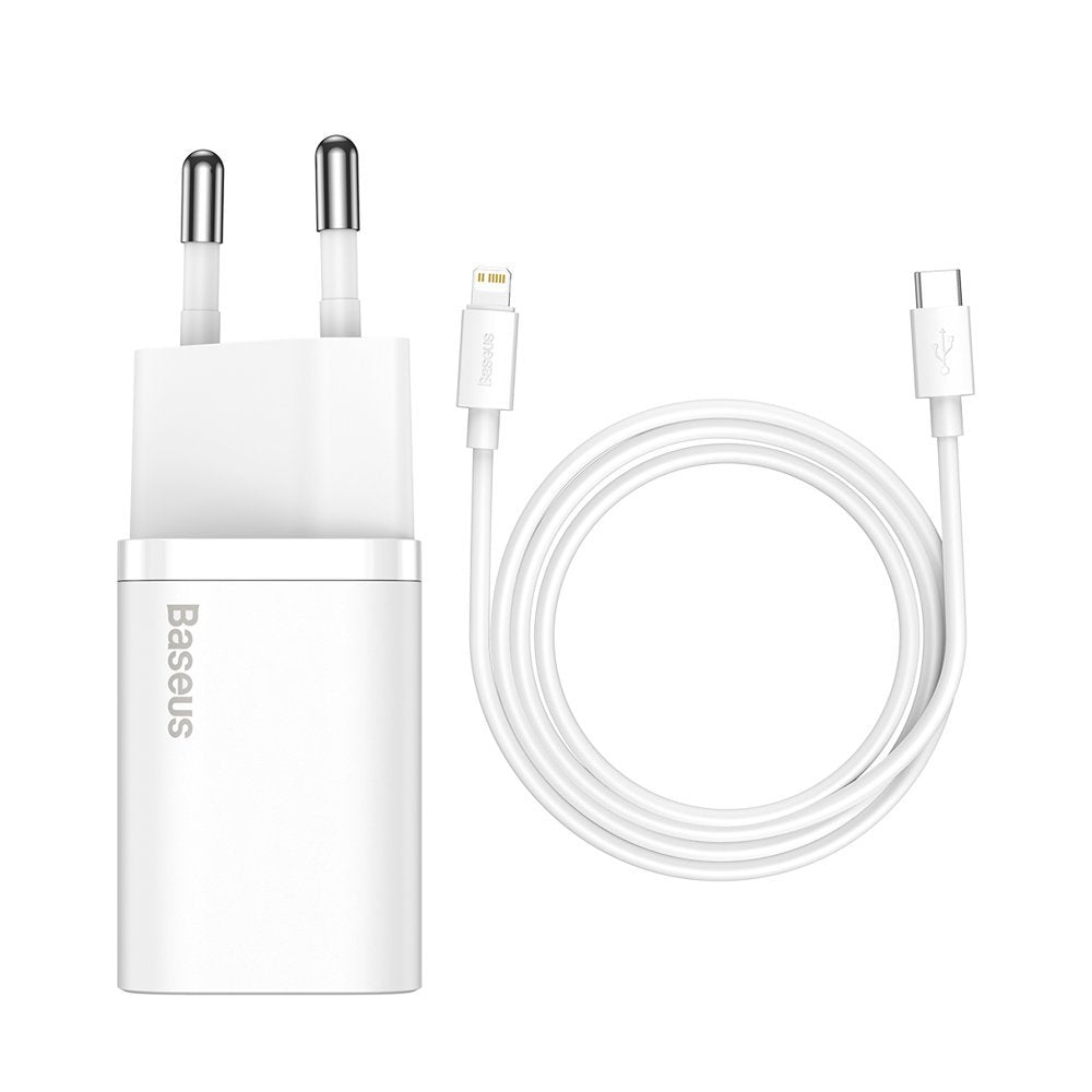 Baseus Super Si nätverksladdare med blixtkabel, 20W, 3A, 1 x USB-C, vit TZCCCSUP-B02