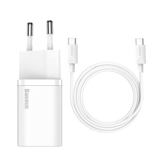 Baseus Super Si USB-C nätverksladdare med USB-C-kabel, 25W, 3A, 1 x USB-C, vit TZCCCSUP-L02