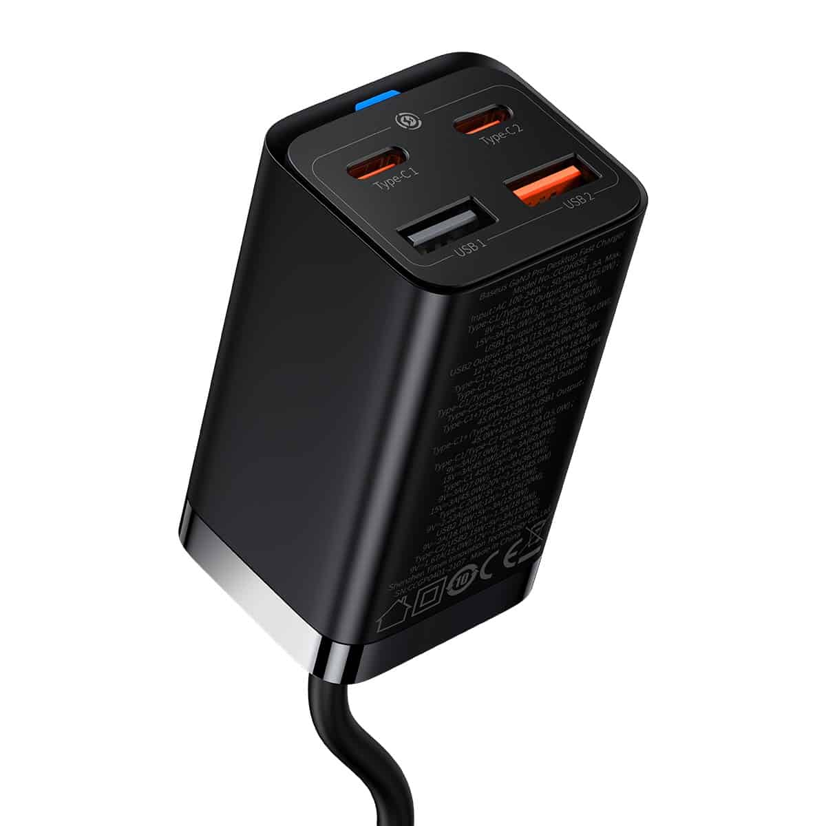 Baseus GaN3 Pro laddningsstation, 65W, 3A, 2 x USB-A - 2 x USB-C, Svart CCGP040101