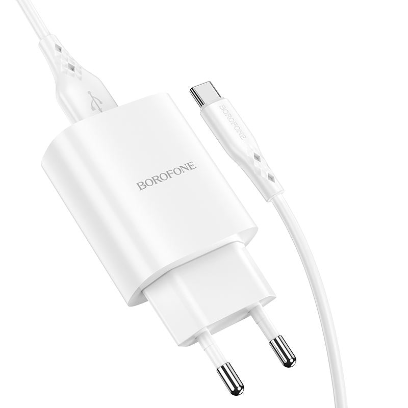 Nätverksladdare med USB-C-kabel Borofone BN1, 10W, 2,1A, 1 x USB-A, vit