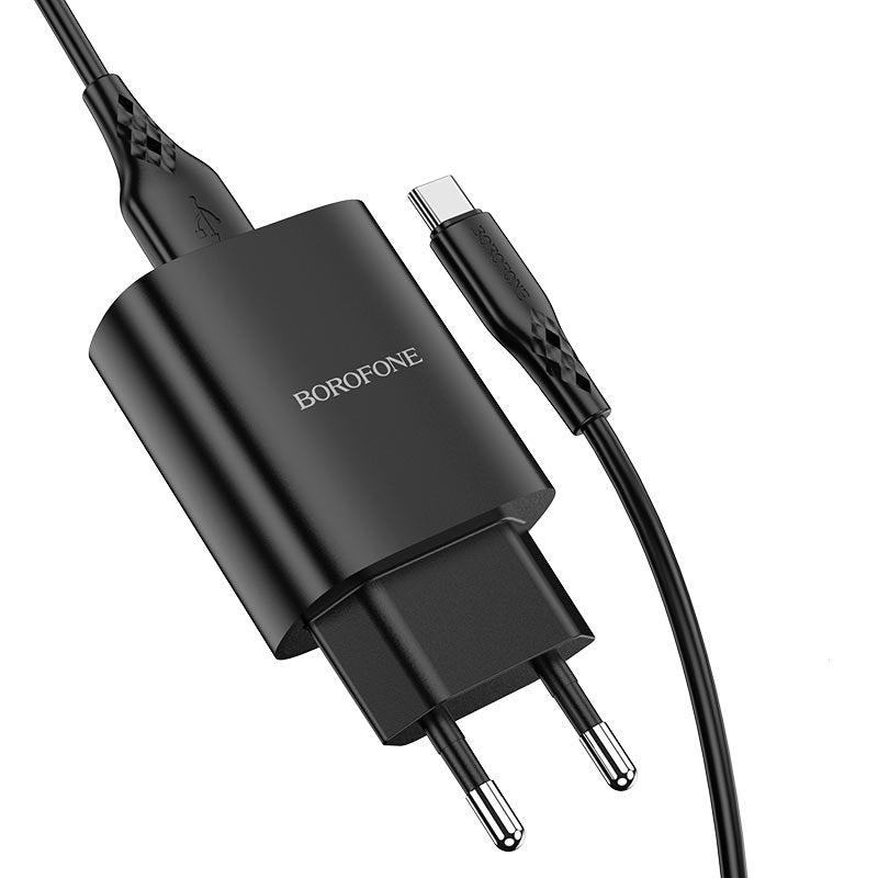 Nätverksladdare med USB-C-kabel Borofone BN1, 10W, 2,1A, 1 x USB-A, Svart