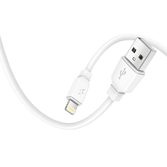 Prestico F7S nätverksladdare med blixtkabel, 12W, 2,4A, 1 x USB-A, vit