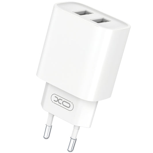 Nätverksladdare med microUSB-kabel XO Design CE02C, 10,5W, 2,1A, 2 x USB-A, Vit