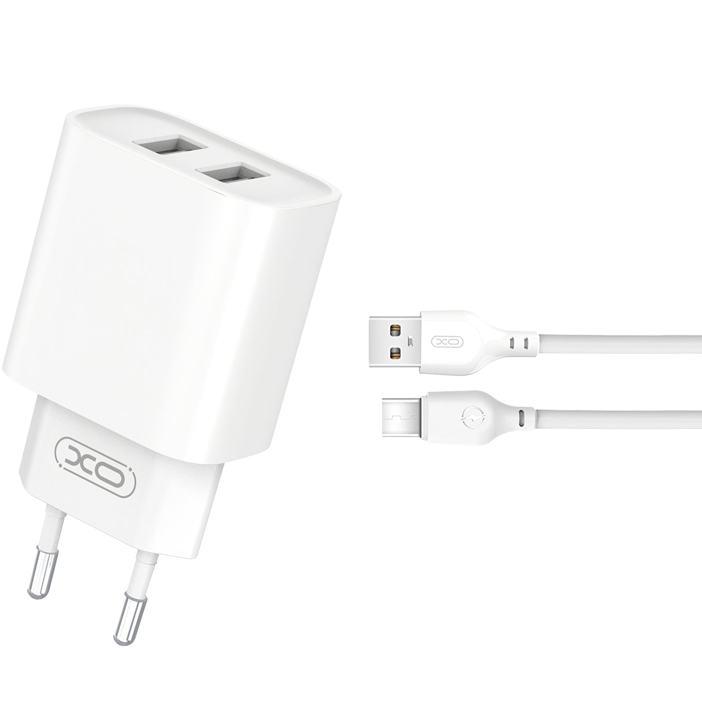 XO Design XO Design BPCE02C USB-C-kabel Nätverksladdare, 10,5W, 2,1A, 2 x USB-A, vit