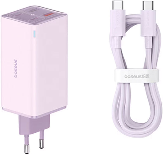 Nätverksladdare med USB-C-kabel Baseus GaN6 Pro, 100W, 3.25A, 2 x USB-A - 2 x USB-C, Lila P10162705532-00