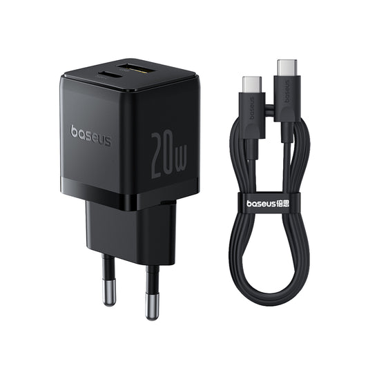 Nätverksladdare med USB-C-kabel Baseus Palm, 20W, 3A, 1 x USB-A - 1 x USB-C, Svart P10111608113-01