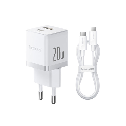 Nätverksladdare med USB-C-kabel Baseus Palm, 20W, 3A, 1 x USB-A - 1 x USB-C, Vit P10111608213-01