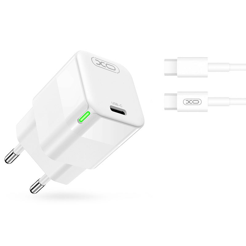 Nätverksladdare med USB-C-kabel XO Design CE06, 30W, 3A, 1 x USB-C, Vit
