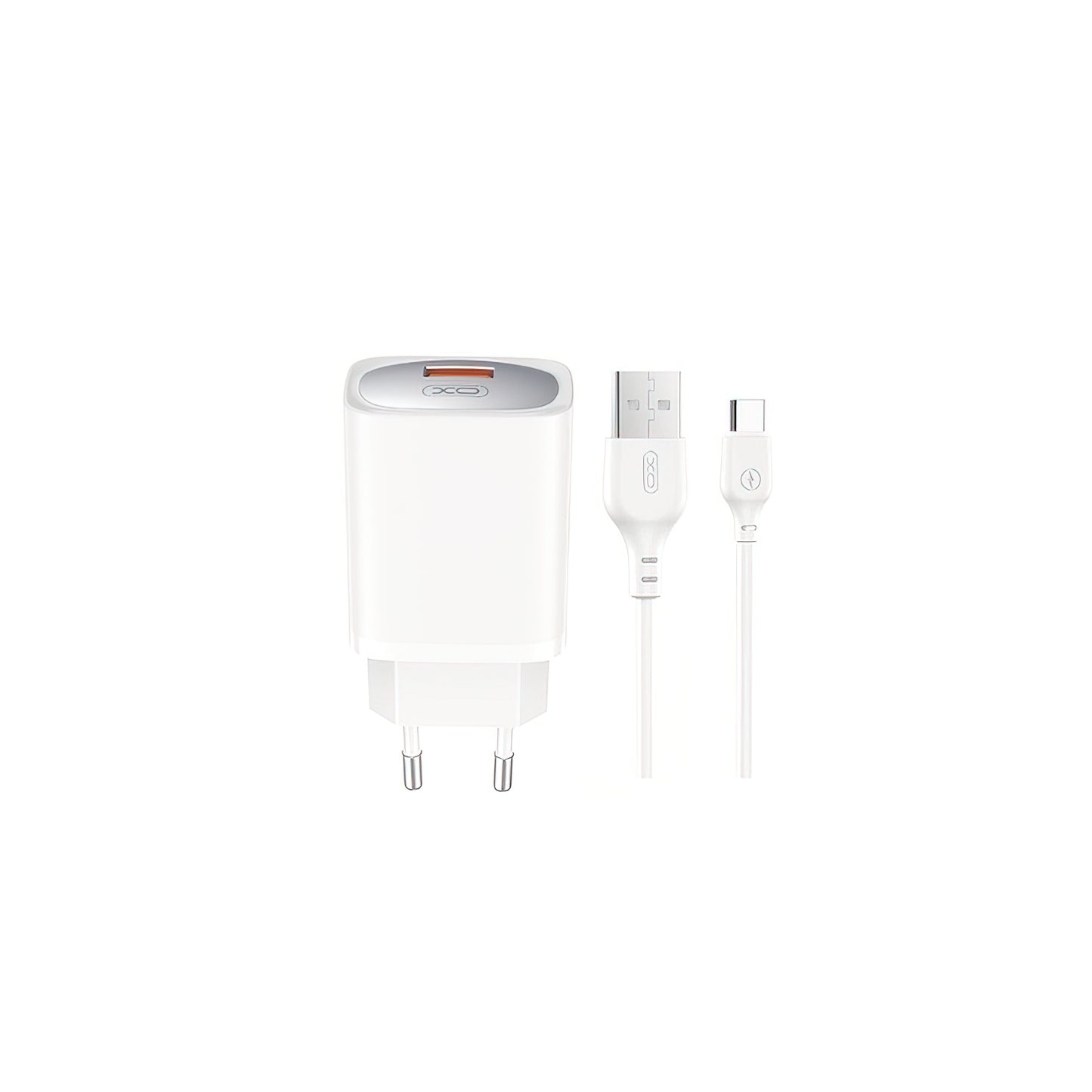 Nätverksladdare med USB-C-kabel XO Design CE19, 18W, 3A, 1 x USB-A, Vit