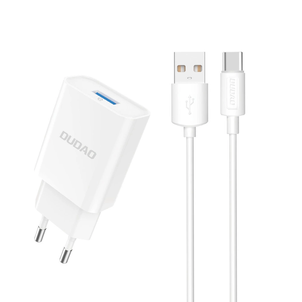 Nätverksladdare med USB-C-kabel Dudao A4EU, 10W, 2.1A, 1 x USB-A, Vit