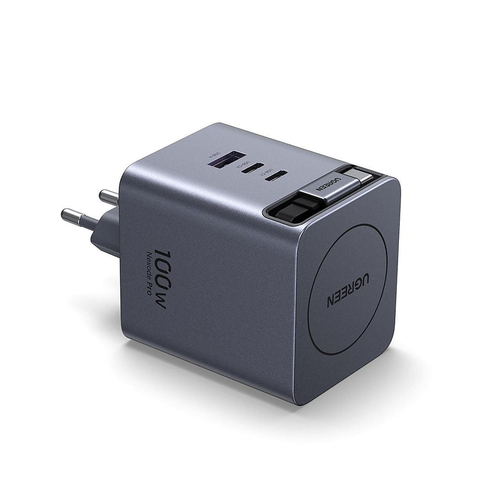 Nätadapter med USB-C-kabel UGREEN X616 (65828), 100W, 5A, 1 x USB-A - 3 x USB-C, Grå