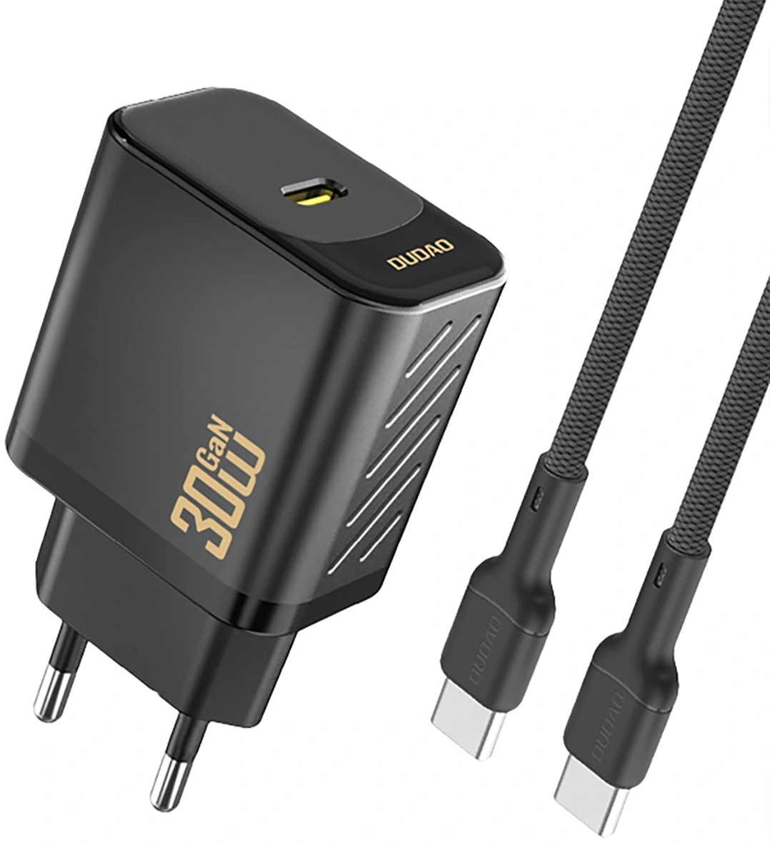 Nätadapter med USB-C-kabel Dudao A27PCEU, 30W, 3A, 1 x USB-C, Svart