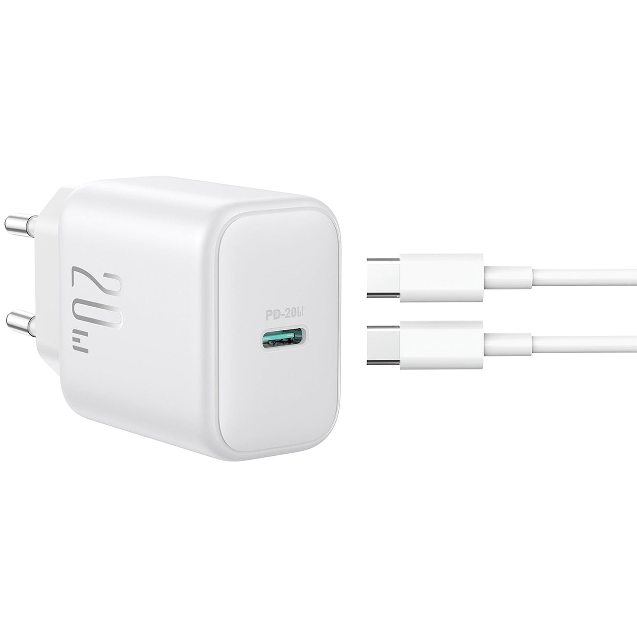 Nätverksladdare med USB-C-kabel Joyroom JR-TCF20, 20W, 3A, 1 x USB-C, Vit