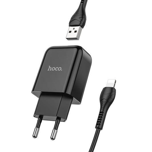 Nätverksladdare med Lightning-kabel HOCO N2, 10W, 2A, 1 x USB-A, Svart