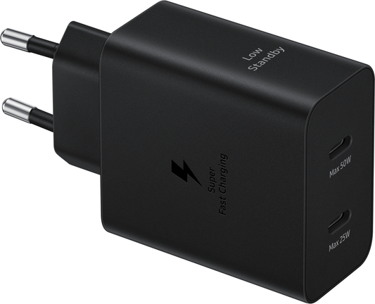 Samsung nätverksladdare med USB-C-kabel, 50W, 3A, 2 x USB-C, svart EP-T5020XBEGEU
