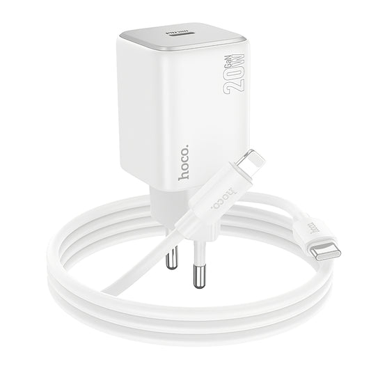Nätverksladdare med Lightning-kabel HOCO N40, 20W, 3A, 1 x USB-C, Vit