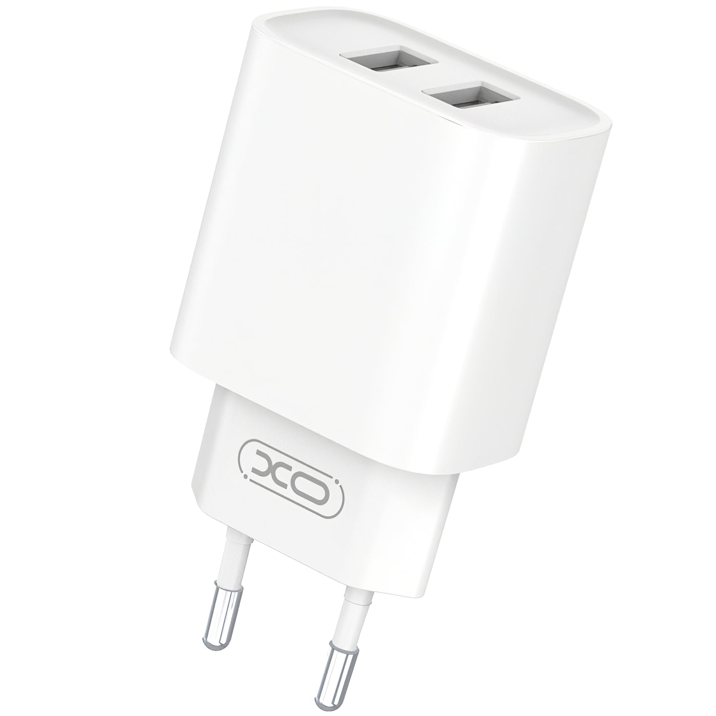 Nätverksladdare med blixtkabel XO Design CE02C, 10,5W, 2,1A, 2 x USB-A, vit