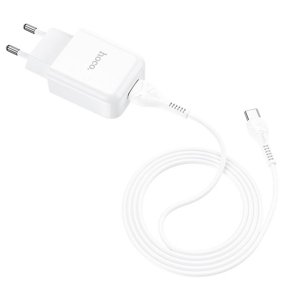 Nätverksladdare med USB-C-kabel HOCO N2, 10W, 2A, 1 x USB-A, Vit