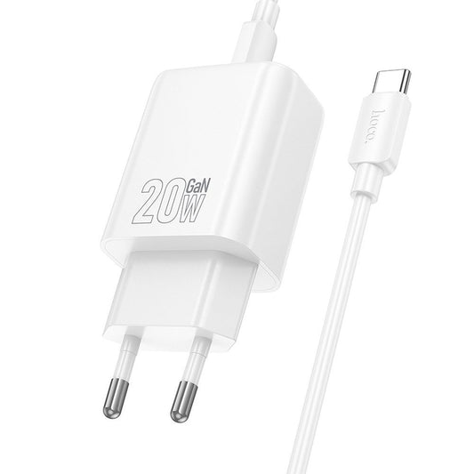 Nätverksladdare med USB-C-kabel HOCO N60, 20W, 3A, 1 x USB-C, Vit