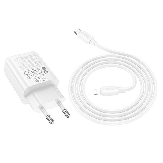 Nätverksladdare med Lightning-kabel HOCO N63, 30W, 3A, 1 x USB-A - 1 x USB-C, Vit
