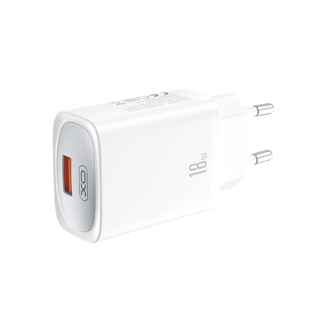 Nätverksladdare med USB-C-kabel XO Design CE19, 18W, 3A, 1 x USB-A, Vit