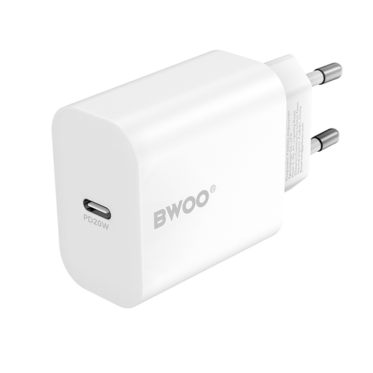 Nätverksladdare med Lightning-kabel BWOO CDA233, 20W, 3A, 1 x USB-C, Vit