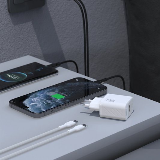 Nätverksladdare med USB-C-kabel Dudao A27Max, 35W, 1 x USB-A - 1 x USB-C, Vit