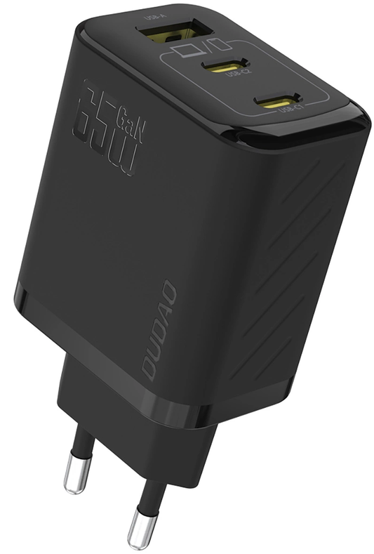 Nätadapter med USB-C-kabel Dudao A29C, 65W, 3,25A, 1 x USB-A - 2 x USB-C, Svart