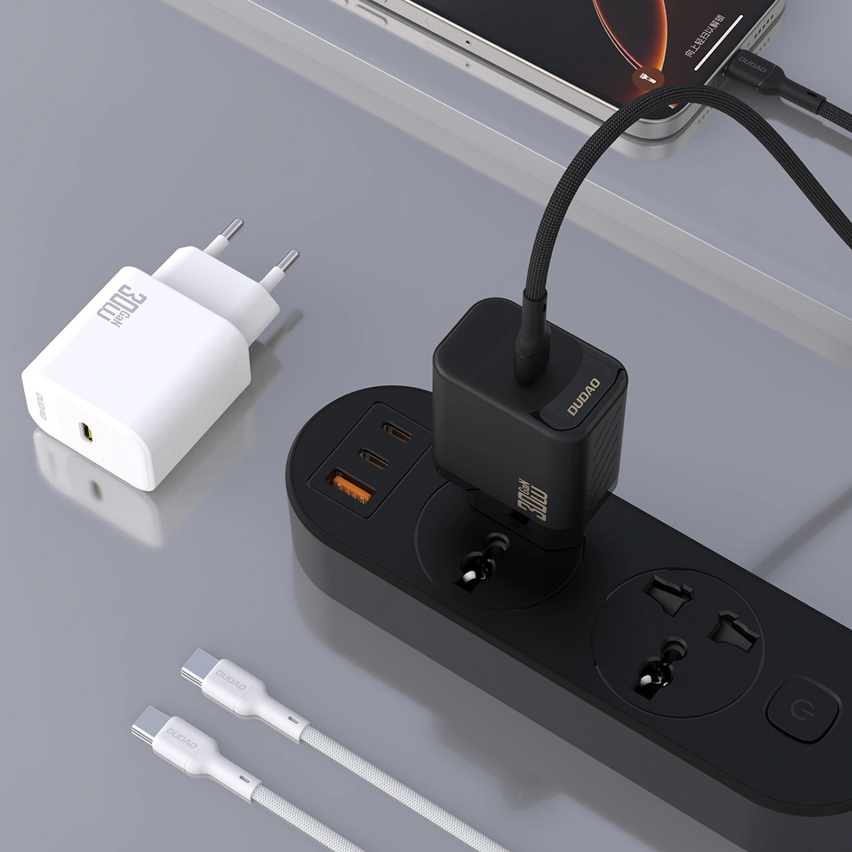Nätadapter med USB-C-kabel Dudao A27PCEU, 30W, 3A, 1 x USB-C, Svart