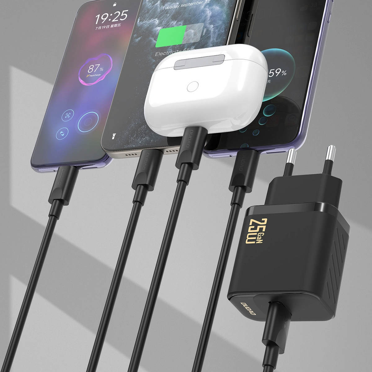 Nätadapter med USB-C-kabel Dudao A27STEU, 25W, 3A, 1 x USB-A, svart