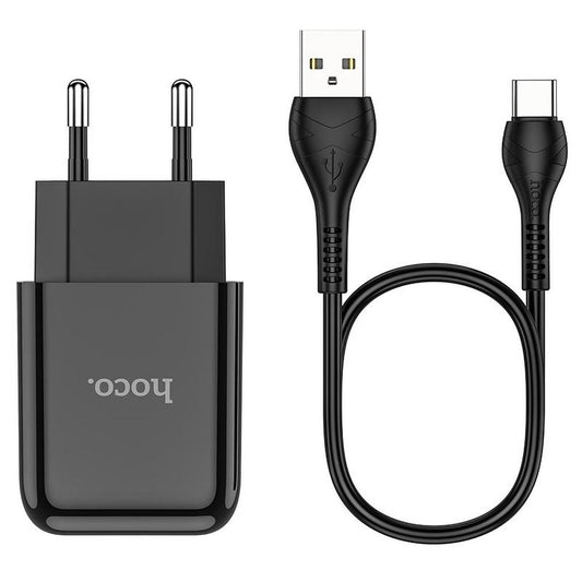 Nätverksladdare med USB-C-kabel HOCO N2, 10W, 2A, 1 x USB-A, Svart