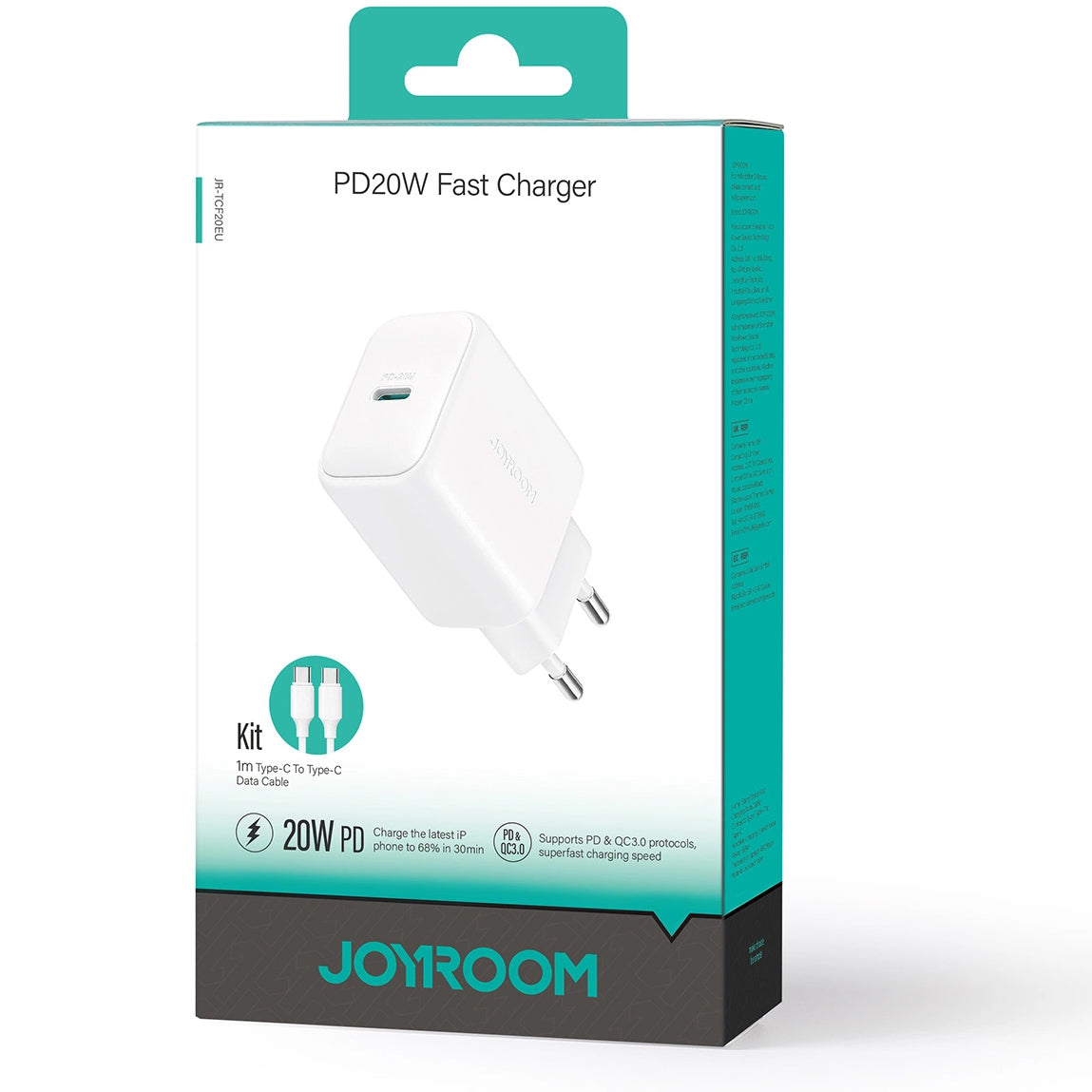 Nätverksladdare med USB-C-kabel Joyroom JR-TCF20, 20W, 3A, 1 x USB-C, Vit